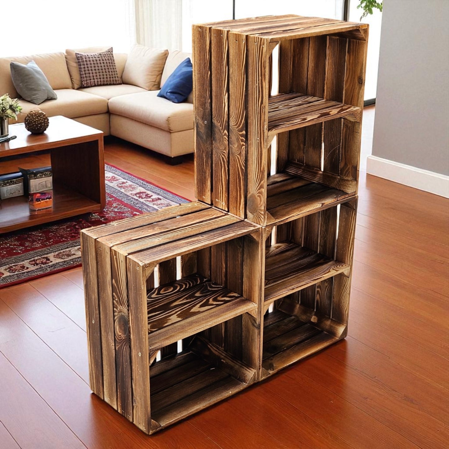 Coffrets en bois lot de 3 50 x 40 x 30cm étagère courte flammée
