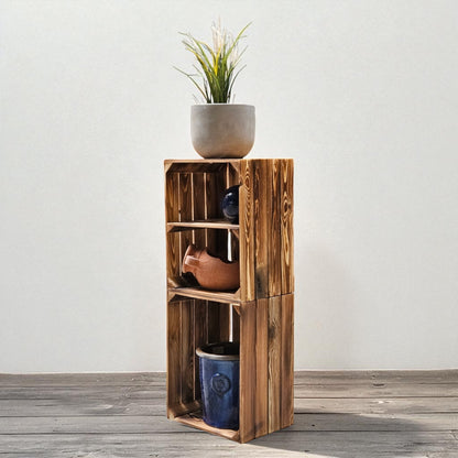 Holzkisten Geflammt 3er Set 50 x 40 x 30cm Ablage Kurz