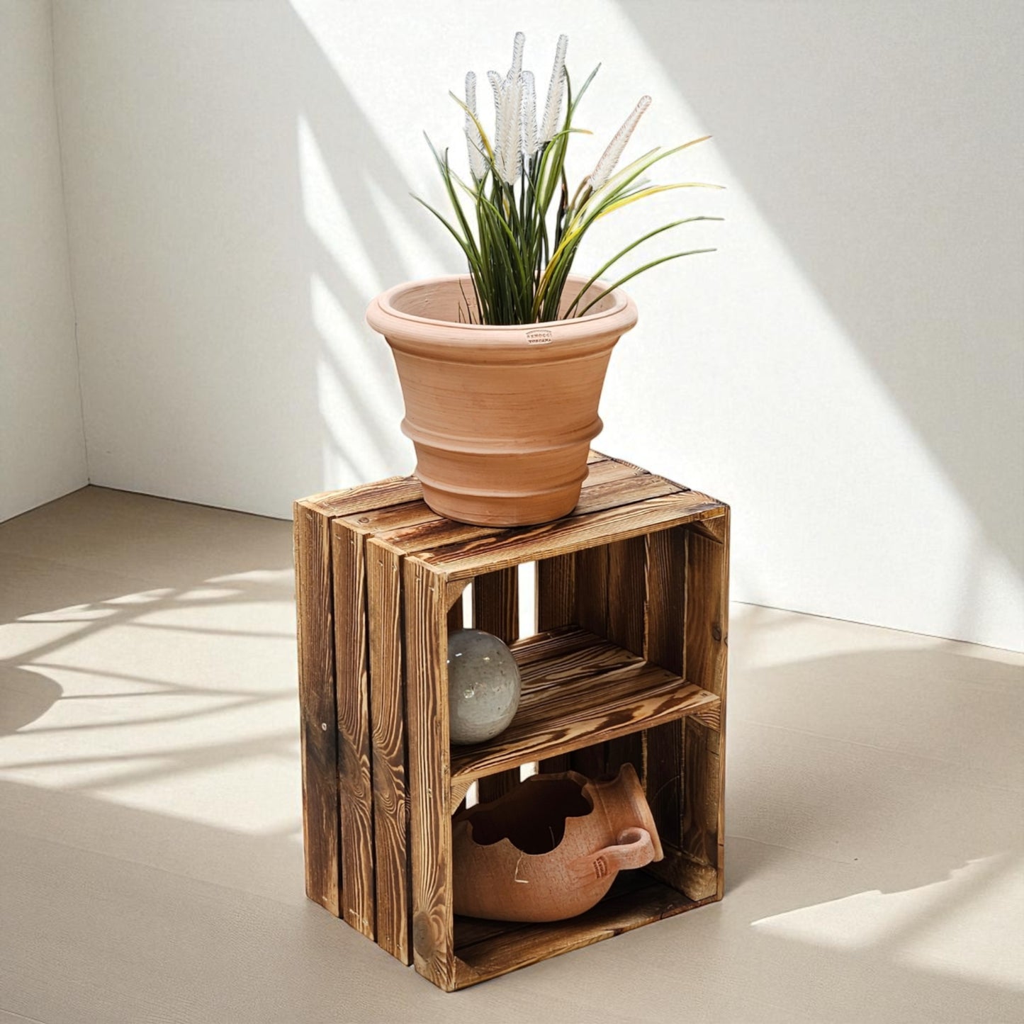 Holzkiste 50x40x30cm Geflammt Boden Kurz