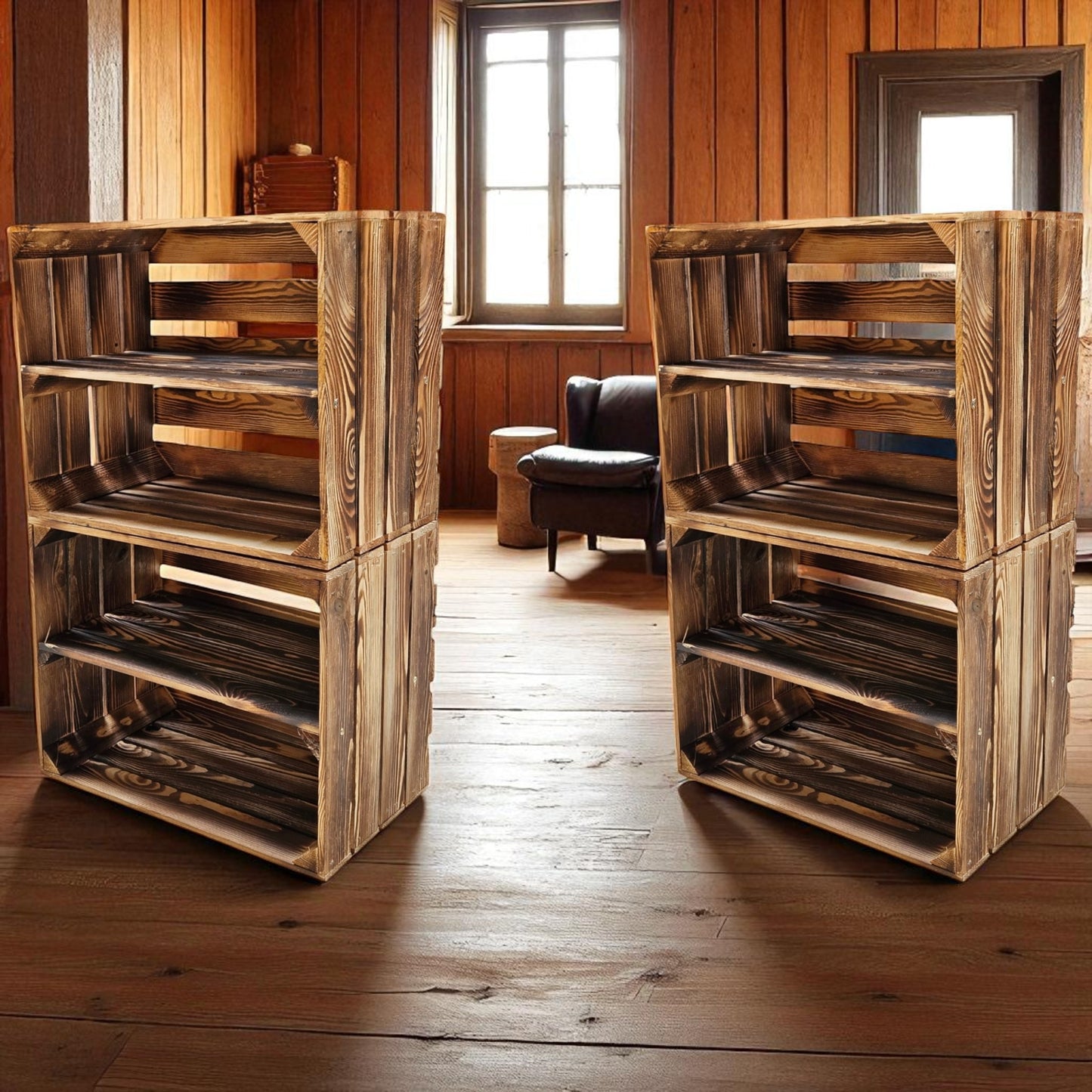 Holzkisten Regal 4er Set 50 x 40 x 30cm Geflammt Ablage Lang