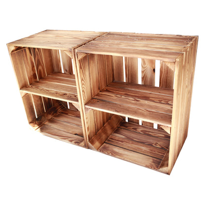 Holzkiste 2er Set Geflammt Ablage kurz 50 x 40 x 30cm Regalkisten