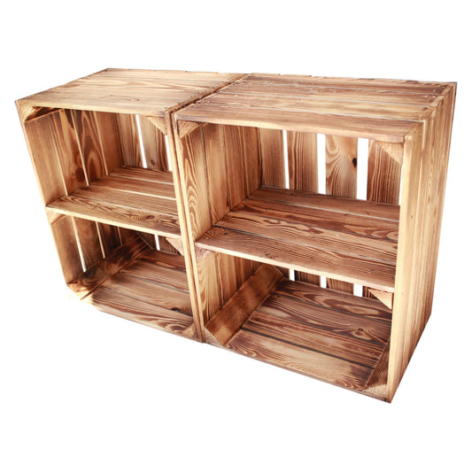 Coffret en bois flammé de 2 étagères courtes 50 x 40 x 30 cm