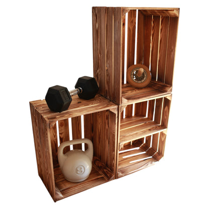 Holzkisten Geflammt 3er Set 50 x 40 x 30cm Ablage Kurz