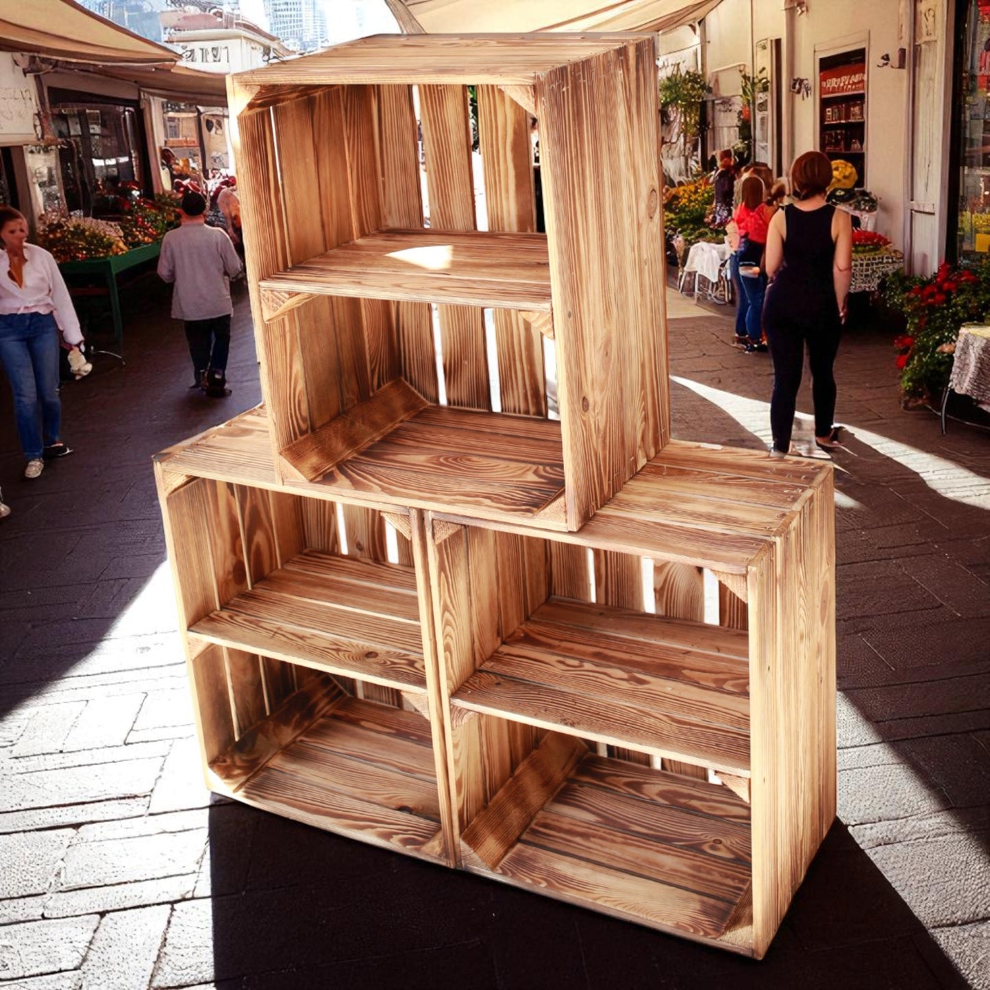 Coffrets en bois lot de 3 50 x 40 x 30cm étagère courte flammée