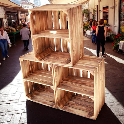 Coffrets en bois lot de 3 50 x 40 x 30cm étagère courte flammée