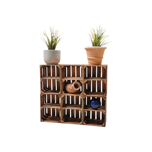 Coffrets en bois vintage flammé 50 x 40 x 30 cm étagère lot de 6