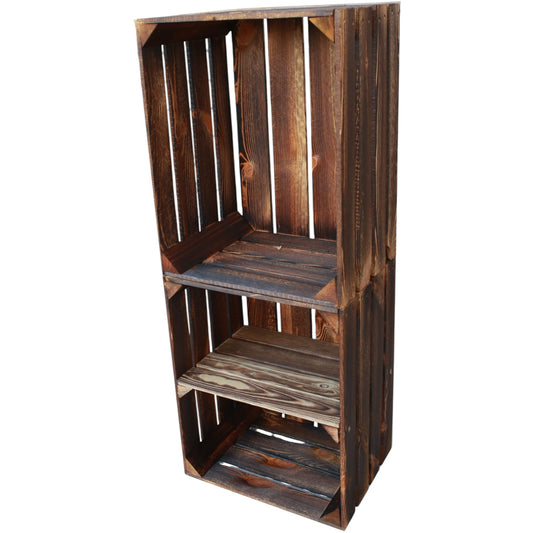 Coffrets en bois lot de 2 50cm avec étagère vintage flammé 