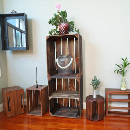 Holzkisten 2er Set 50cm mit Ablage Vintage Geflammt