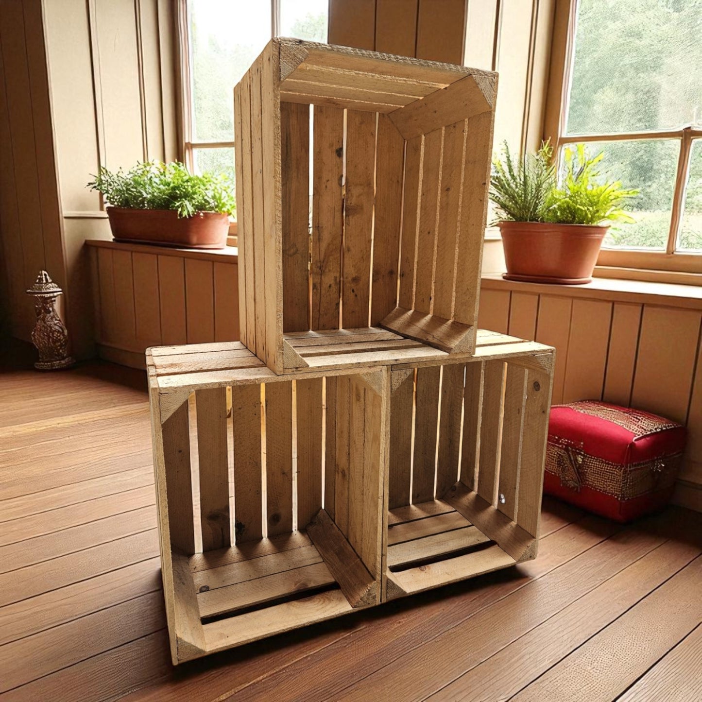 Holzkisten 12er Set 50 x 40 x 30cm Vintage Natur massiv und stabil