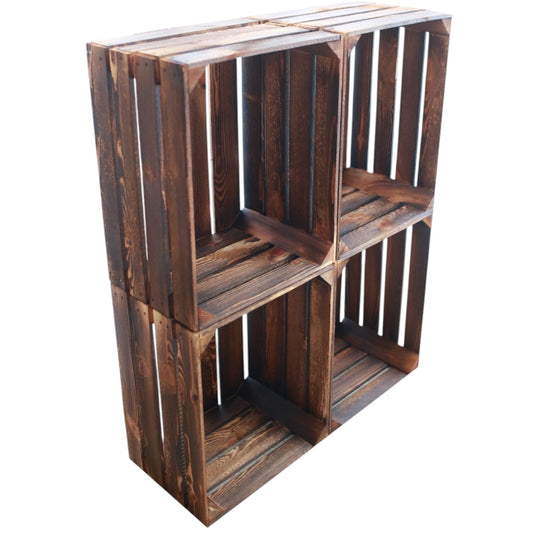 Coffrets en bois lot de 4 vintage flammé 50 x 40 x 30cm 