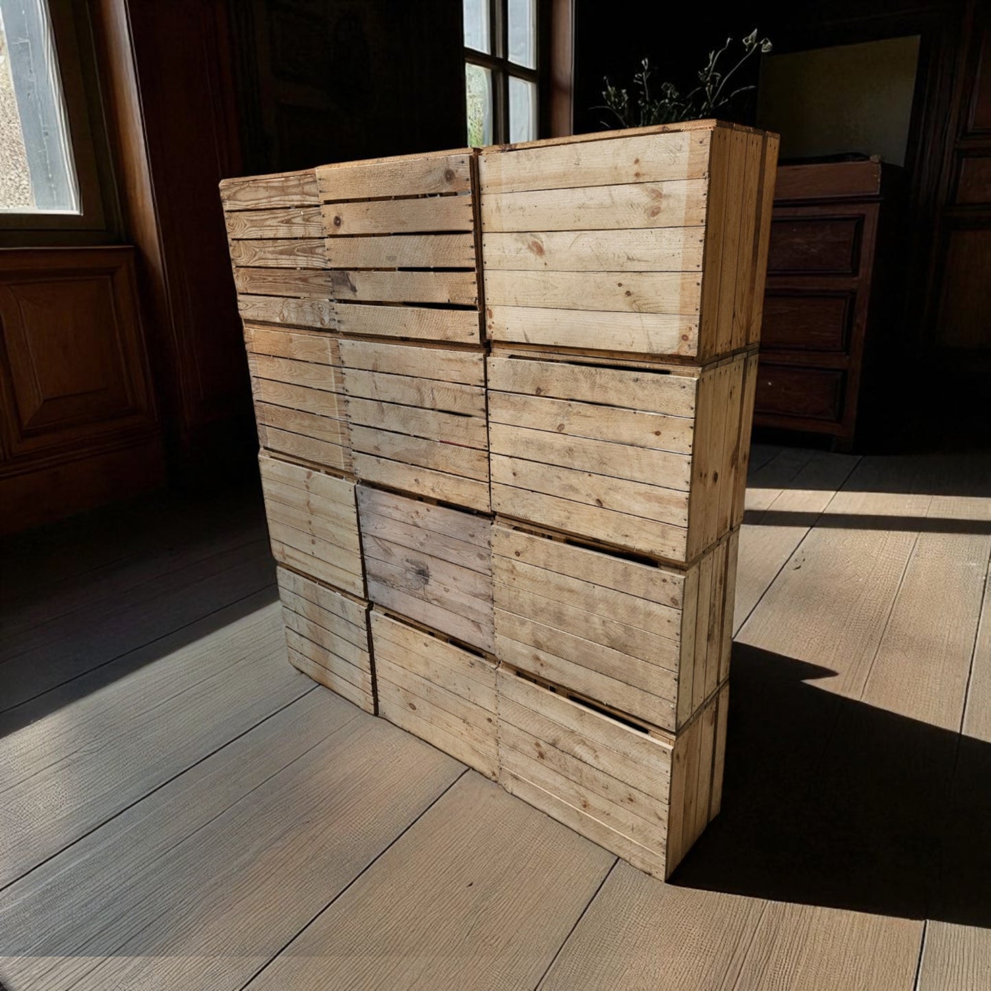 Holzkisten 12er Set 50 x 40 x 30cm Vintage Natur massiv und stabil