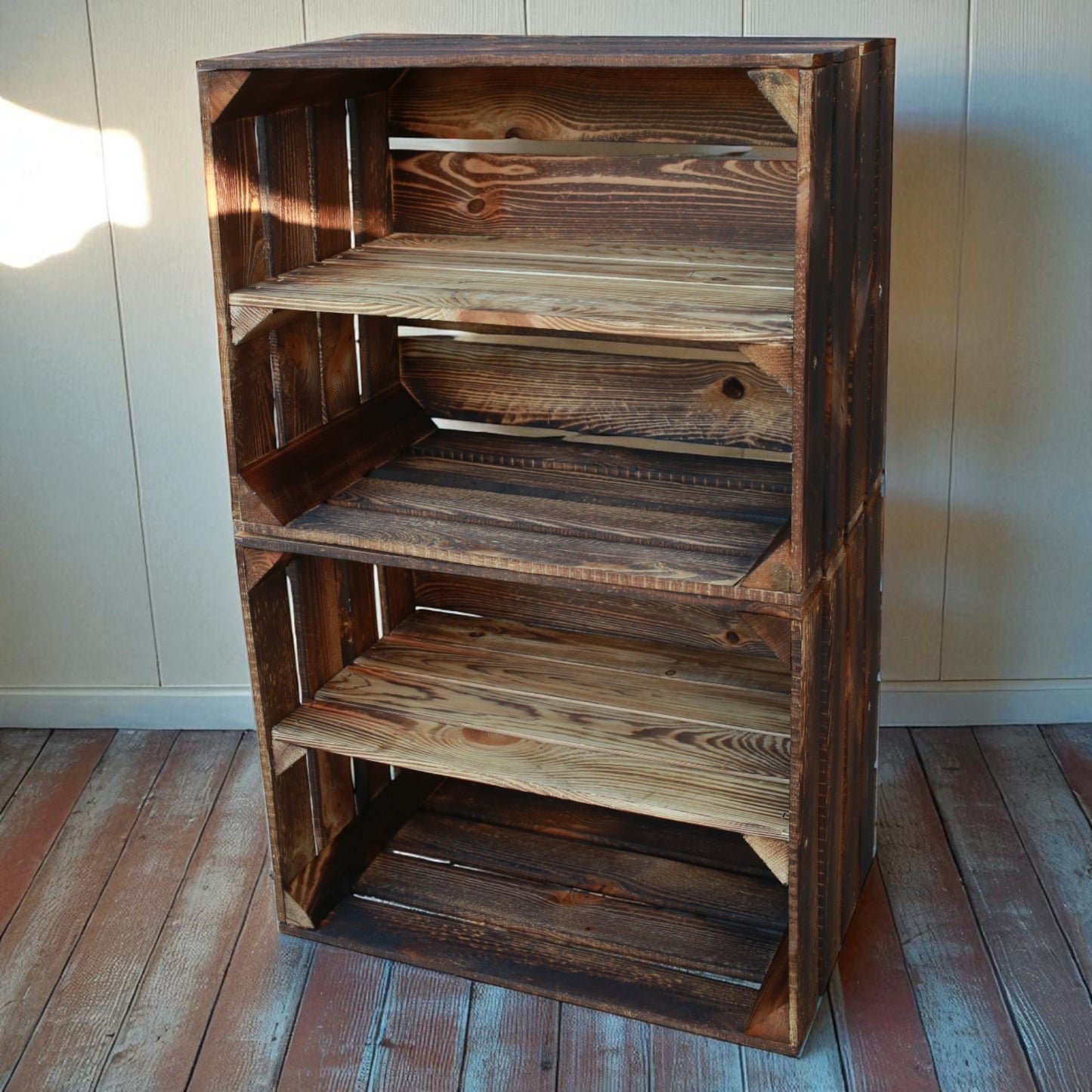 Holzkisten mit Regalfach Lang 50 x 40 x 30cm Geflammt Vintage