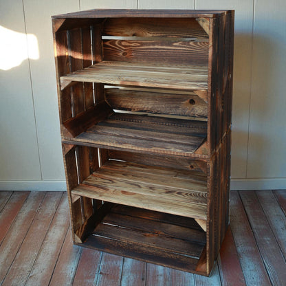 Holzkisten mit Regalfach Lang 50 x 40 x 30cm Geflammt Vintage