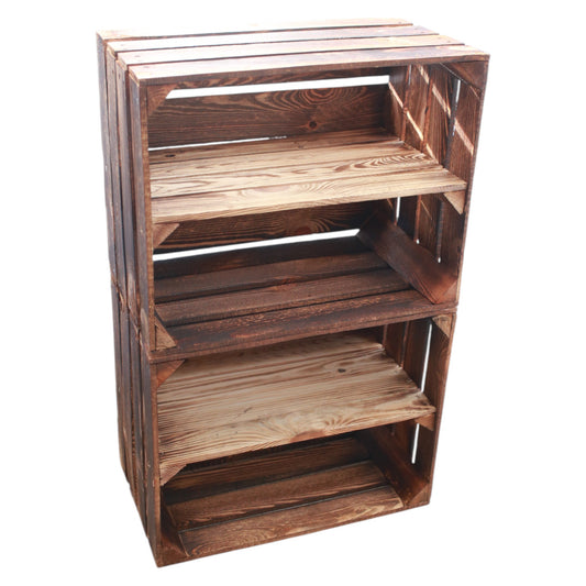 Caisses en bois avec compartiment à étagères longues 50 x 40 x 30 cm flammées vintage 