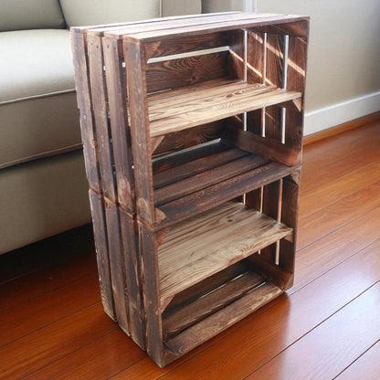 Holzkisten mit Regalfach Lang 50 x 40 x 30cm Geflammt Vintage