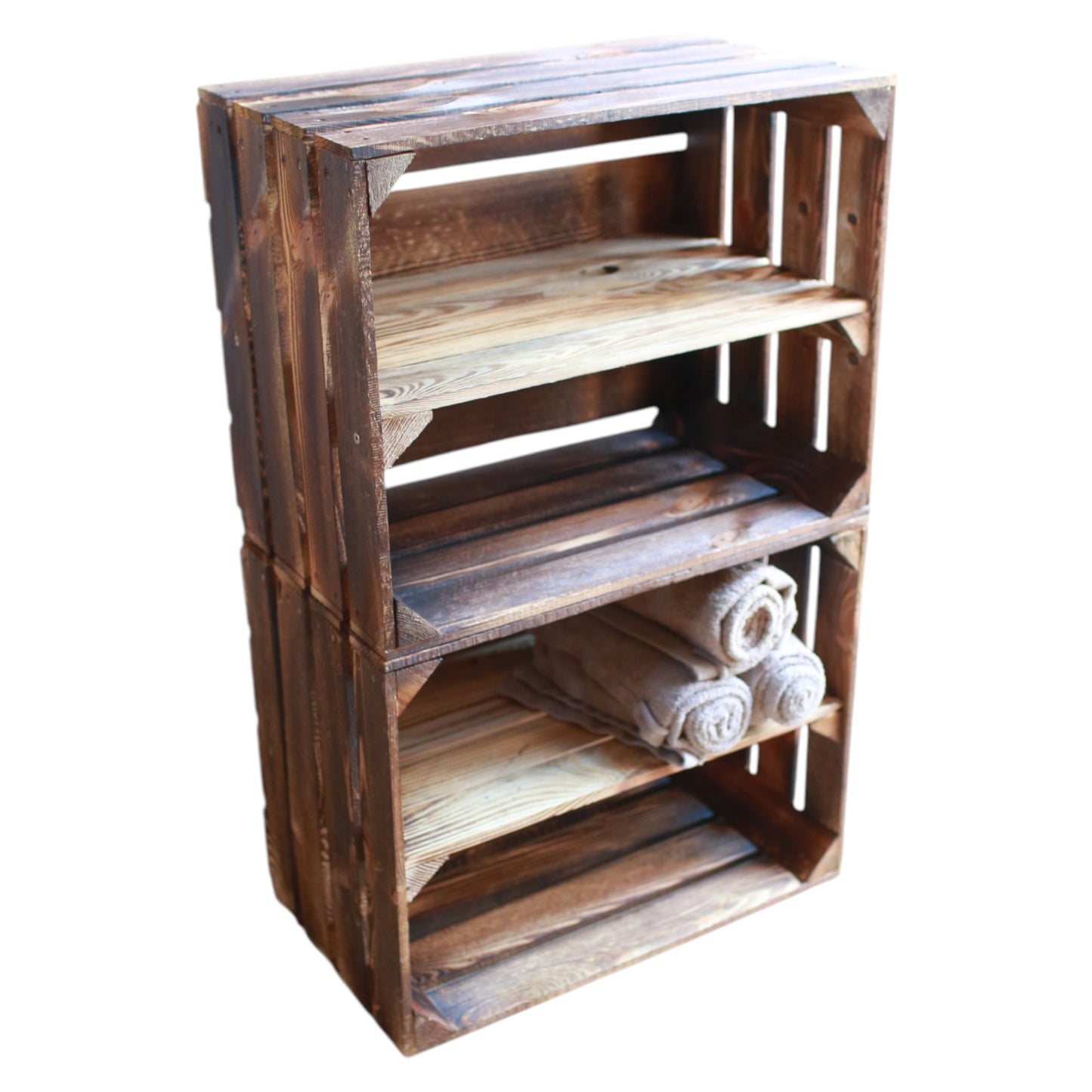 Holzkisten mit Regalfach Lang 50 x 40 x 30cm Geflammt Vintage