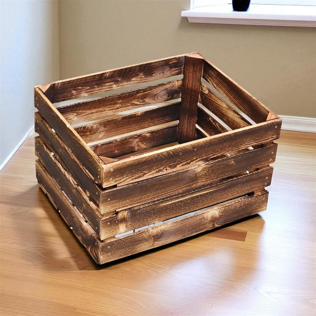 Caisse à fruits vintage flammée 50 x 40 x 30 cm