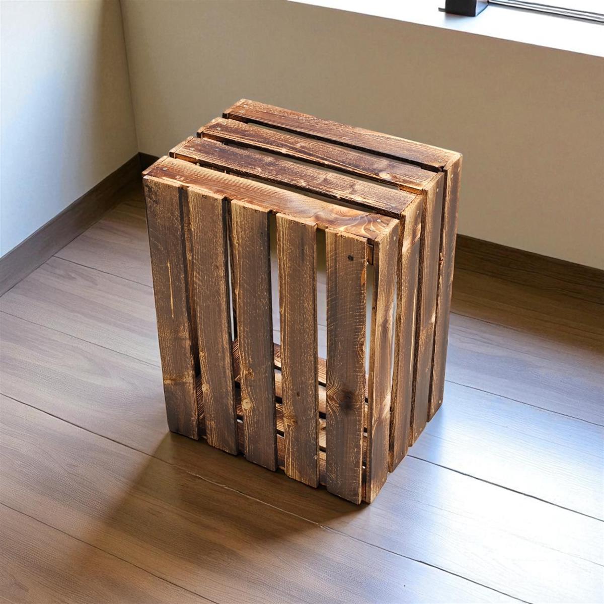 Caisse à fruits vintage flammée 50 x 40 x 30 cm