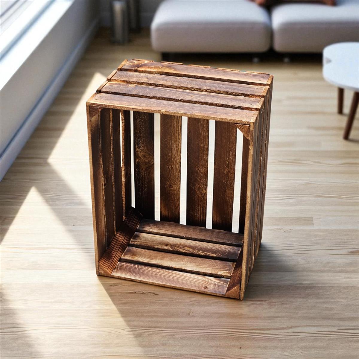 Caisse à fruits vintage flammée 50 x 40 x 30 cm