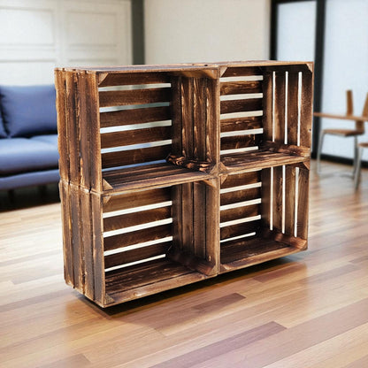 Holzkisten 4er Set Vintage Geflammt 50 x 40 x 30cm