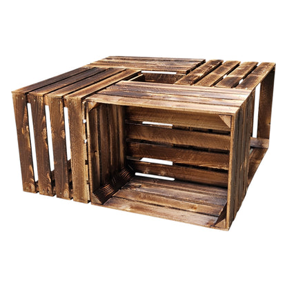 Holzkisten 4er Set Vintage Geflammt 50 x 40 x 30cm