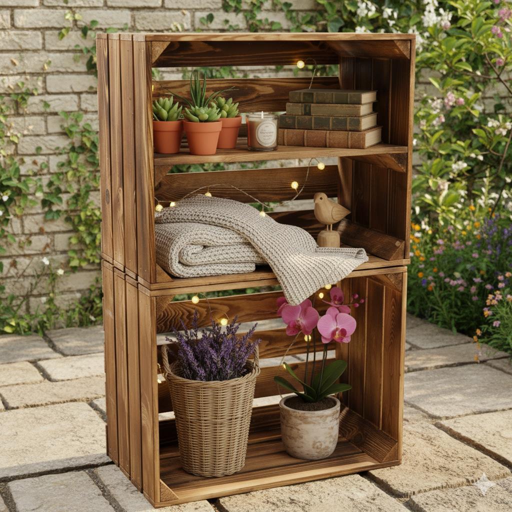 2er Set XXL Holzkisten mit langem Zwischenboden | DIY Möbel | Vintage