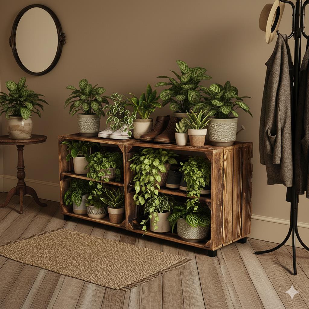 Etagère caisse en bois 50x40x30cm base longitudinale flammée SET de 2