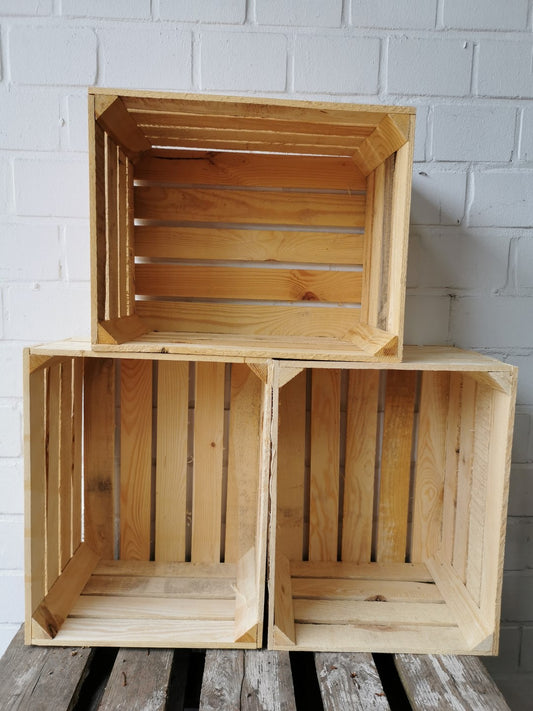Neue Holzkisten Natur 50 x 40 x 30 cm Obstkisten / Apfelkisten / Weinkisten 3er