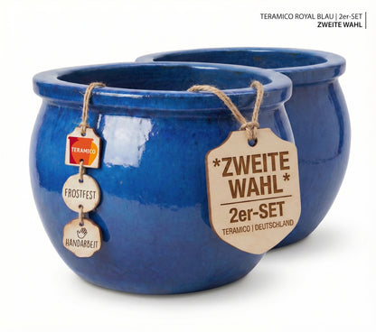 2er Set XXL Pflanzschale 49cm Royal Blau B-Ware Keramik Steinzeug winterhart