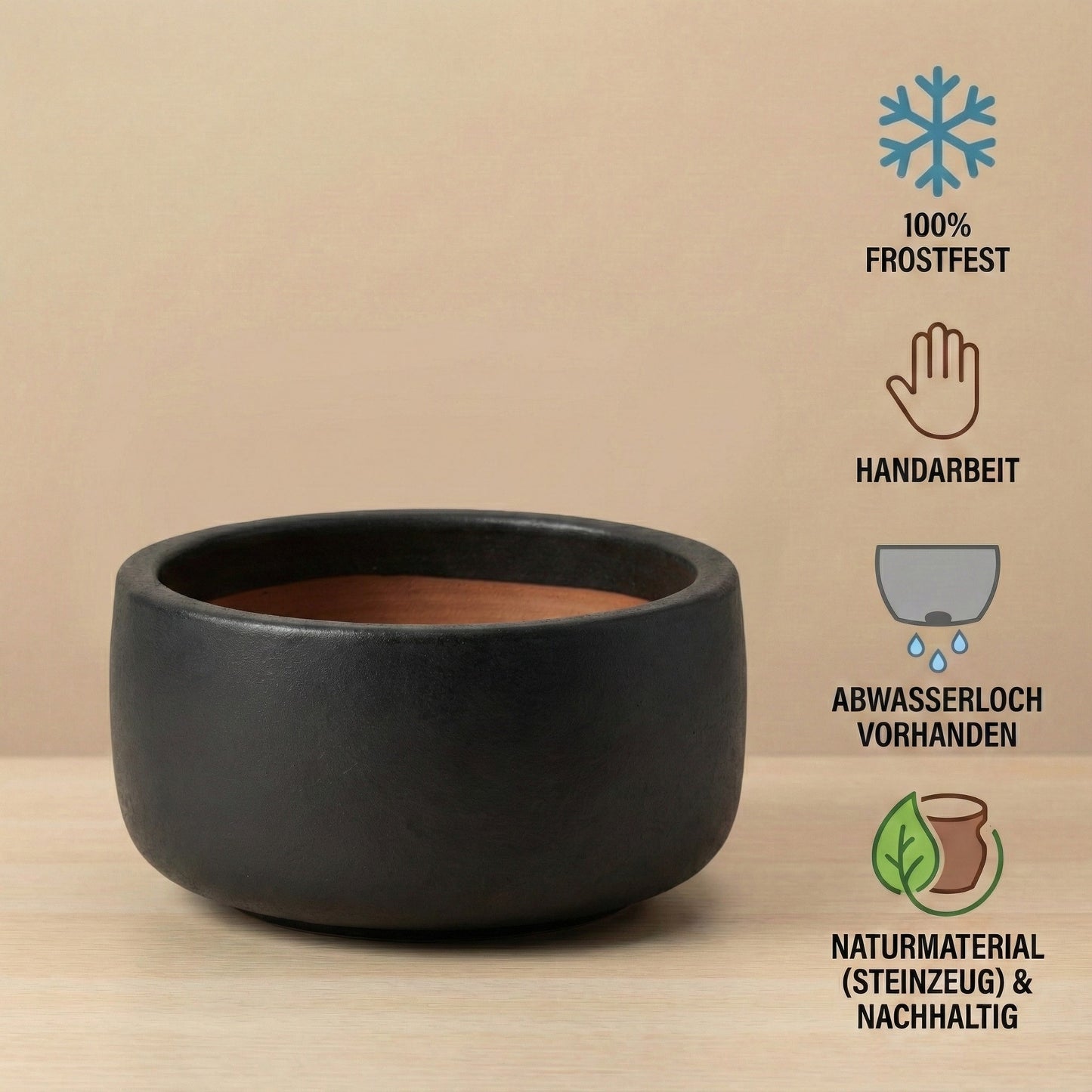 Pflanzgefäß Schale "Amsterdam" Anthrazit Ø 21 - 38 cm Frostfest
