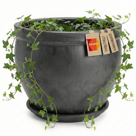 Pflanzgefäß Set Bavaria Tall Anthrazit 21cm mit Untersetzer - Keramiktopf Indoor