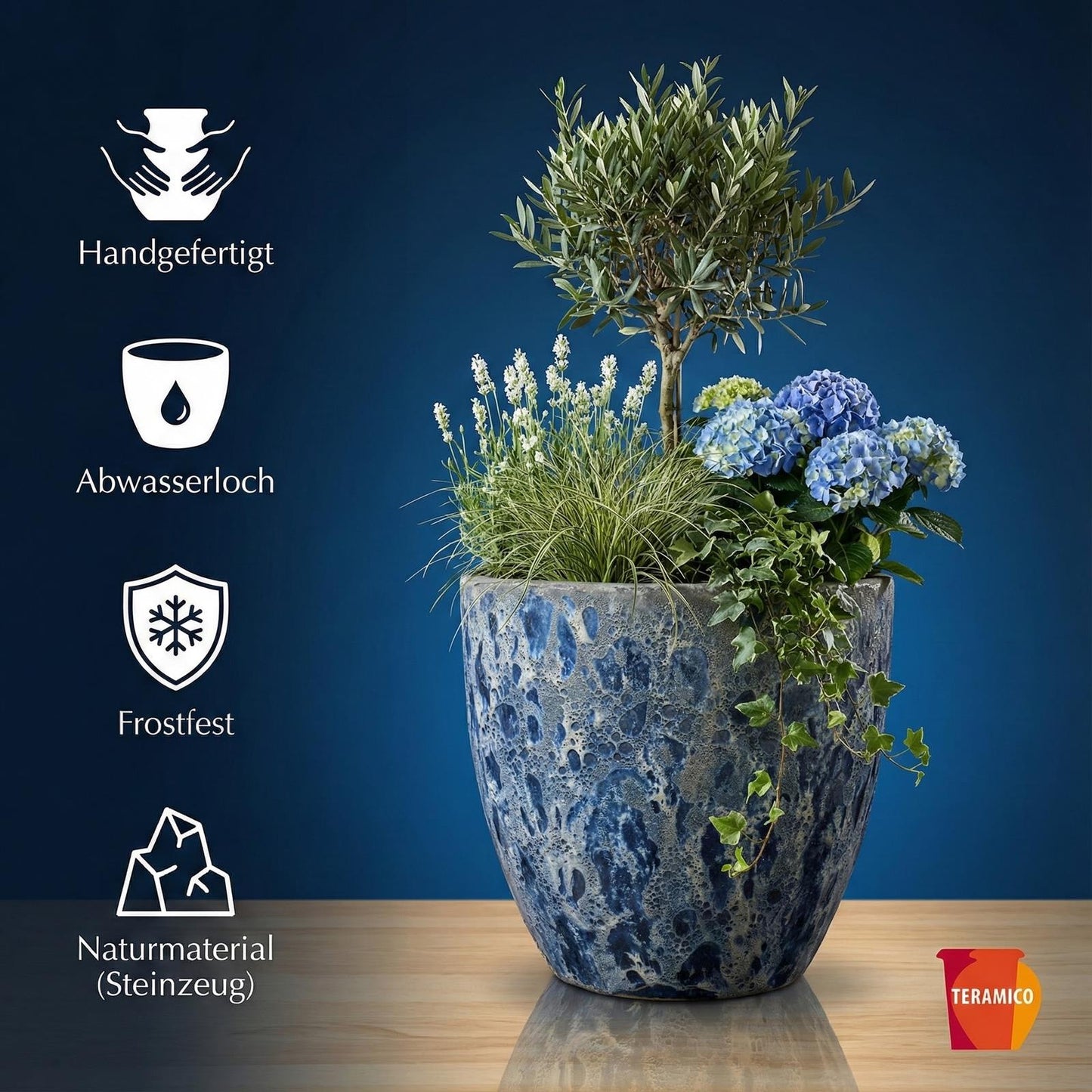 Lava Blau geschliffene Keramik Oberfläche Detail - Maritimer Look