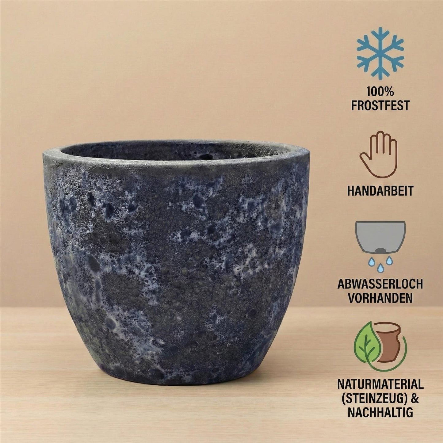 Pflanzgefäß "Egg Pot" Lava Blau – Ø 21 bis 38 cm – Geschliffene Struktur