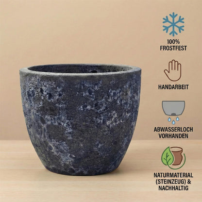 Pflanzgefäß "Egg Pot" Lava Blau – Ø 21 bis 38 cm – Geschliffene Struktur