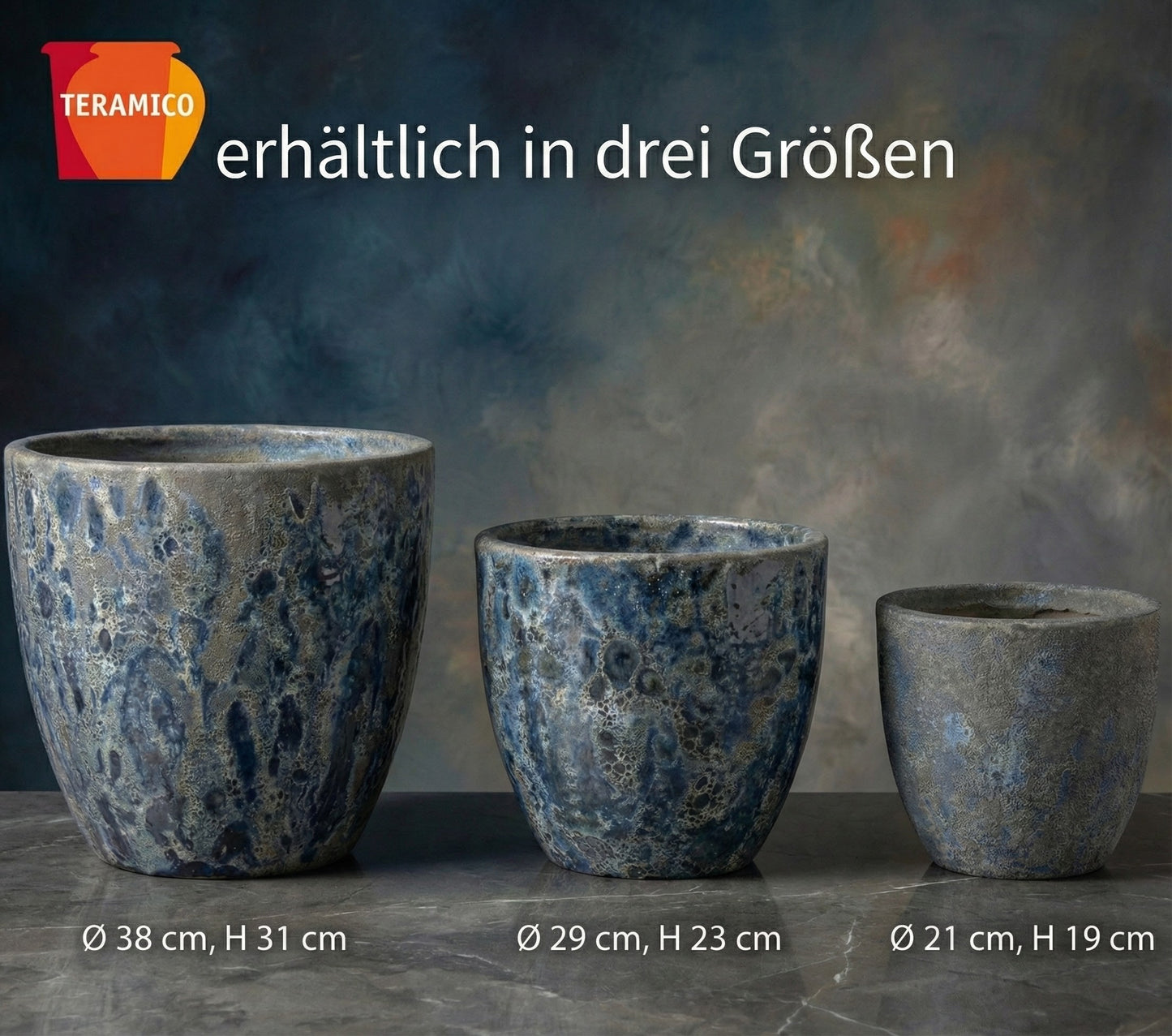 Keramik Pflanzgefäß "Egg Pot" Lava Blau Ø 29cm – Geschliffen & Struktur