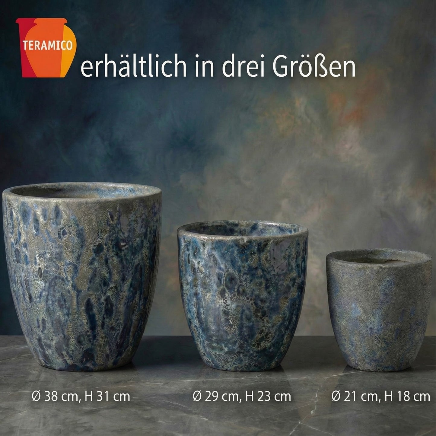 Pflanzgefäß "Egg Pot" Lava Blau – Ø 21 bis 38 cm – Geschliffene Struktur