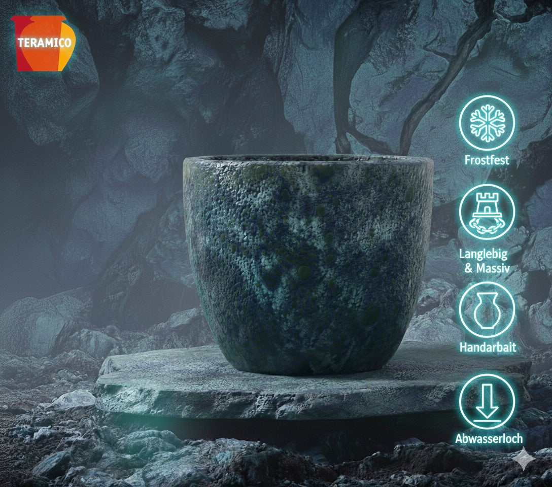 Keramik Pflanzgefäß "Egg Pot" Lava Blau Ø 29cm – Geschliffen & Struktur