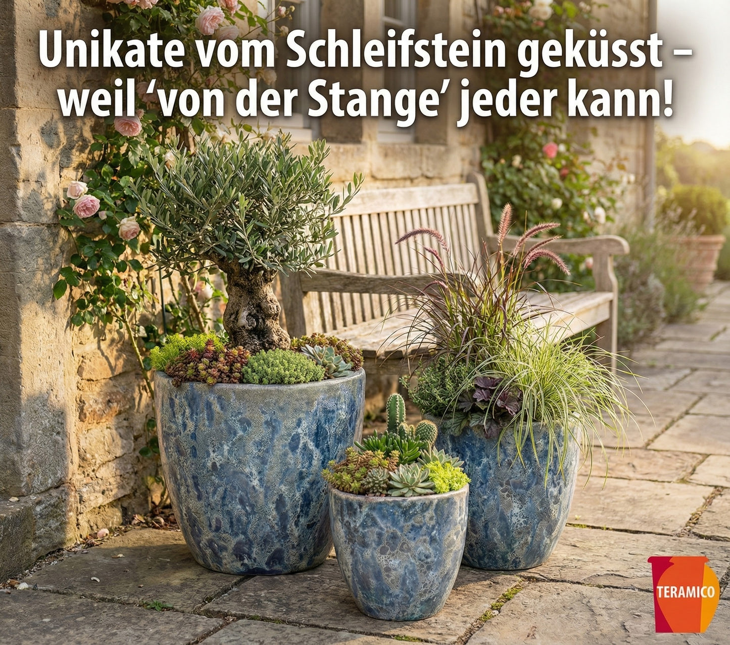 Keramik Pflanzgefäß "Egg Pot" Lava Blau Ø 29cm – Geschliffen & Struktur