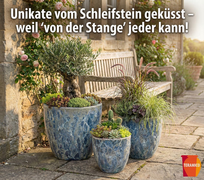 Keramik Pflanzgefäß "Egg Pot" Lava Blau Ø 29cm – Geschliffen & Struktur