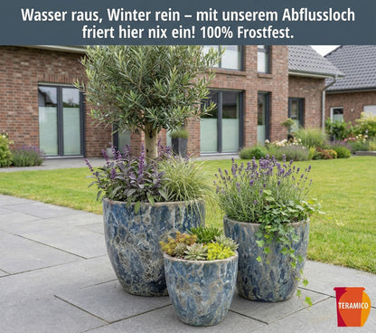 Keramik Pflanzgefäß "Egg Pot" Lava Blau Ø 29cm – Geschliffen & Struktur