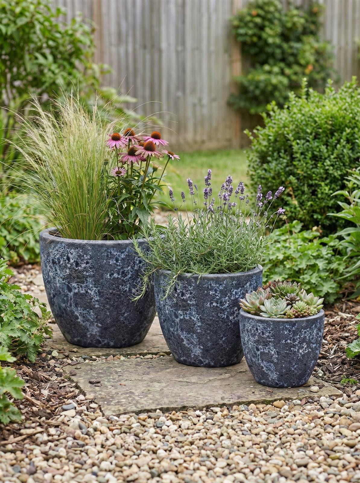 Pflanzgefäß "Egg Pot" Lava Blau – Ø 21 bis 38 cm – Geschliffene Struktur