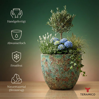 Pflanzgefäß "Egg Pot" Lava Grün – Ø 21 bis 38 cm – Geschliffene Struktur