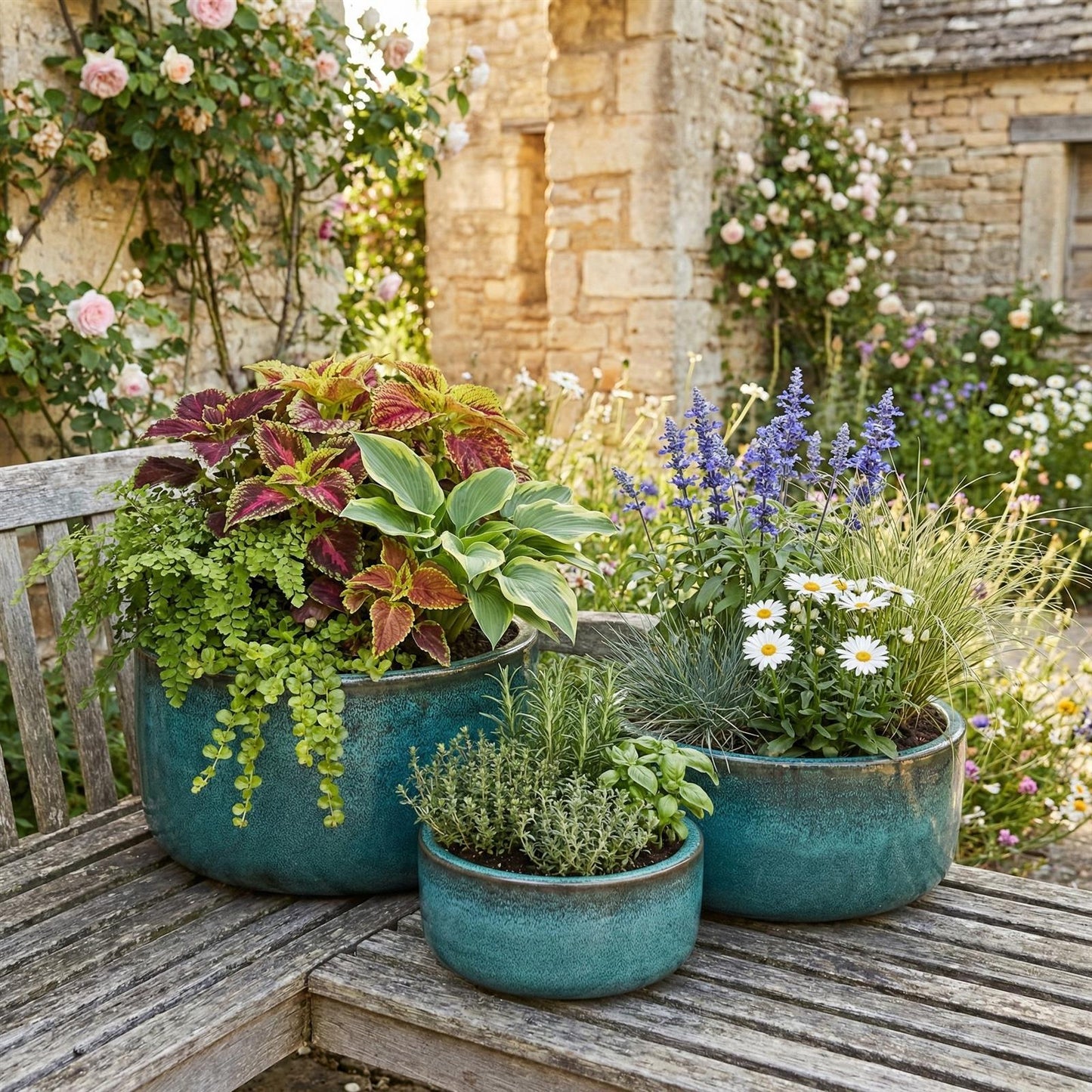 Pflanzschale Set Amsterdam Moosgrün - Drei dunkelgrüne Keramikschalen