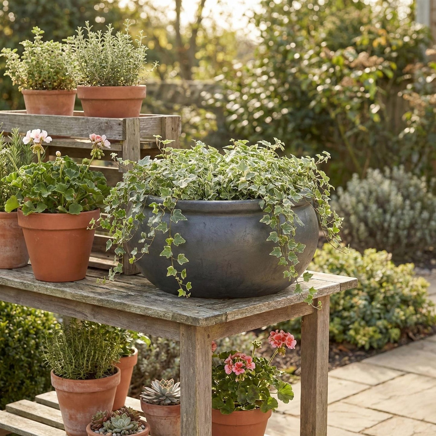 Pflanzschale flach "Anthrazit" – Ø 24, 35, 46 cm – Frostfestes Steinzeug