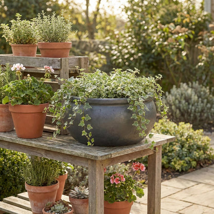 Pflanzschale flach "Anthrazit" – Ø 24, 35, 46 cm – Frostfestes Steinzeug