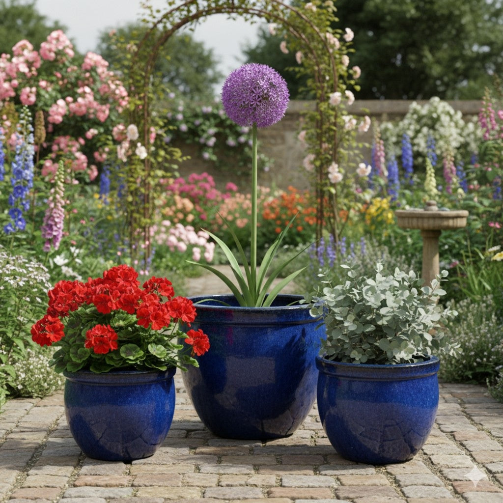 Keramik Pflanzgefäß-Serie "Bavaria Tall" Royal Blau – Wählbare Größen