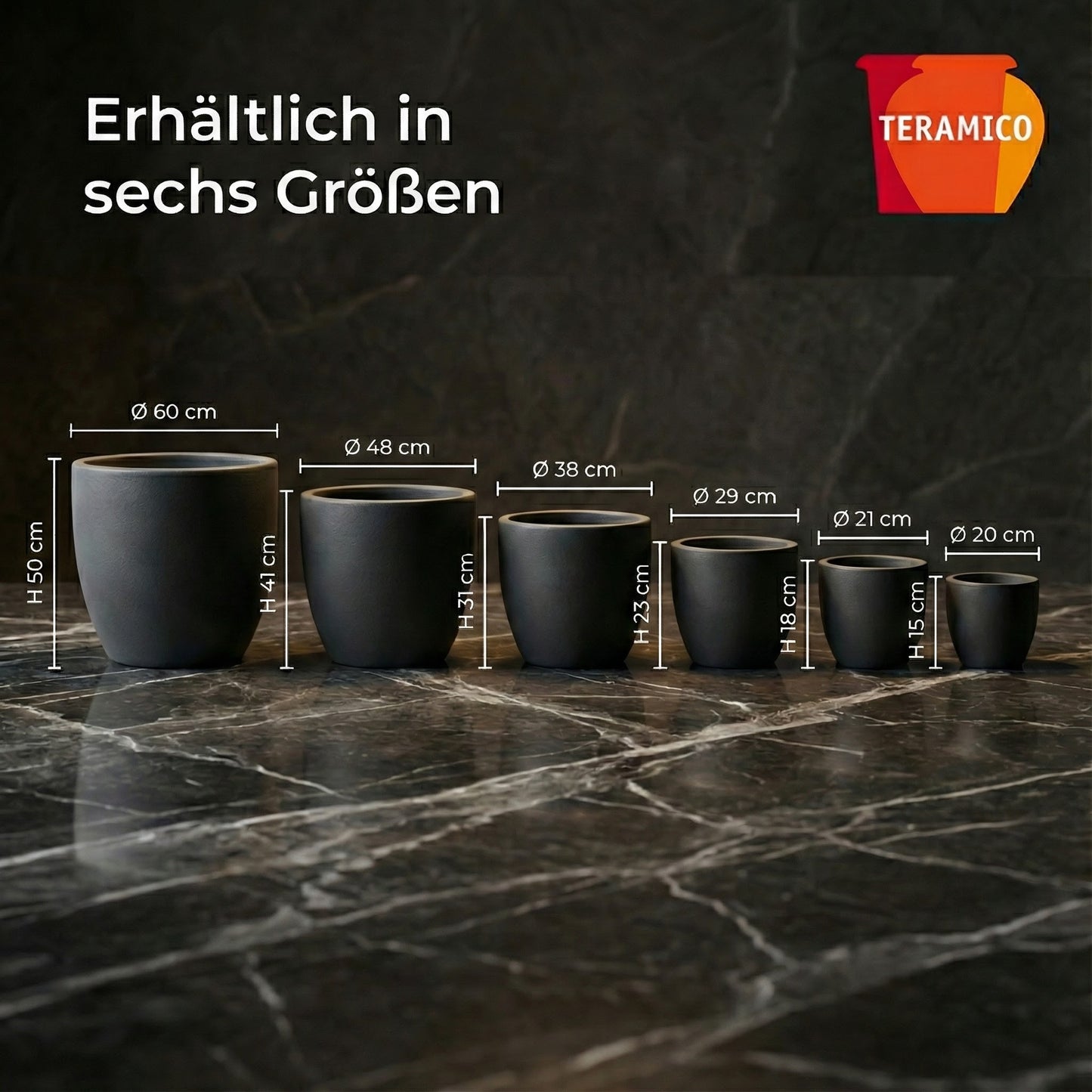 Pflanzgefäß "Egg Pot" Anthrazit – Ø 21 bis 60 cm – Frostfestes Steinzeug