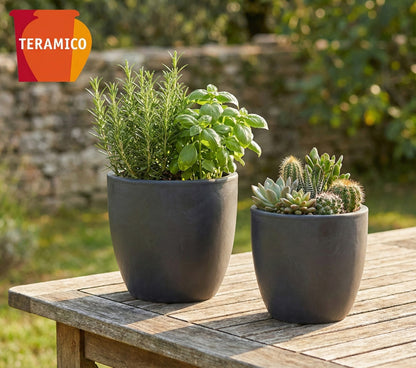 Pflanzgefäß "Egg Pot" Anthrazit – Ø 21 bis 60 cm – Frostfestes Steinzeug