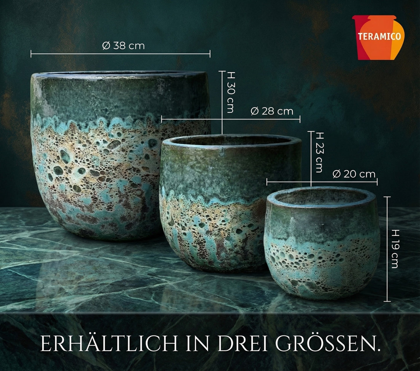 Pflanzgefäß Keramik "Brooklyn" Moosgrün – Ø 20 - 38 cm Frostfest
