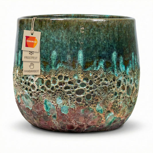 Teramico Pflanzgefäß Brooklyn aus Keramik in Moosgrün – handgefertigter, absolut frostfester Blumentopf für den Garten und Außenbereich